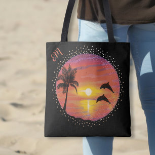 Tote Bag Dauphins jouant au coucher du soleil
