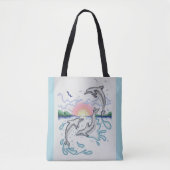 Tote Bag Dauphins Jouer Sunrise Ocean Beach Sunset (Devant)