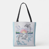 Tote Bag Dauphins Jouer Sunrise Ocean Beach Sunset (Dos)