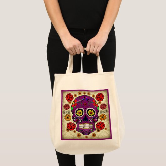 Tote Bag Day of the Dead Sugar Skull Grocery Tote (Devant (produit))
