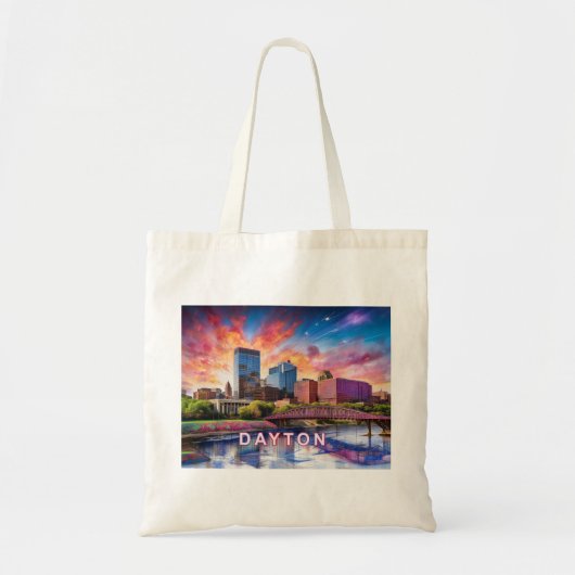 Tote Bag Dayton Skyline Abstrait Art (Devant)