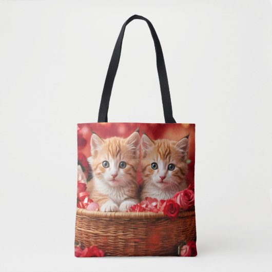 Tote Bag De mignons chatons dans un panier de paille, (Devant)