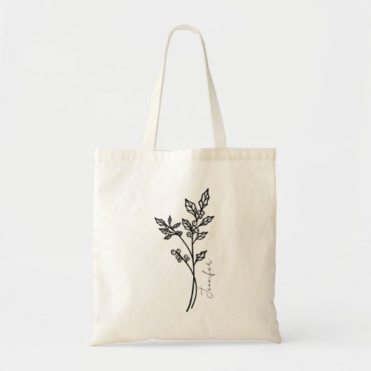 Tote Bag Décembre Mois de naissance Fleur Holly Nom du scri (Devant)