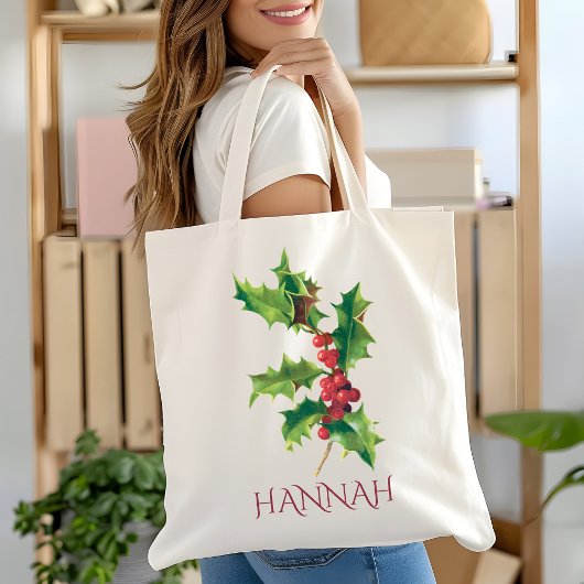 Tote Bag Décembre Mois de naissance Fleur Rouge et Vert Hol