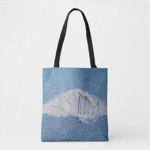 Tote Bag déchirure de texture denim avec un trou et des fil