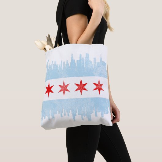 Tote Bag Déchirure du drapeau de Chicago Skyline (De près)
