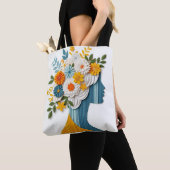 Tote Bag Déclaration de mode florale en style papercut (De près)