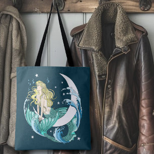 Tote Bag Déco artistique Art Déco Sirène Blonde Croissant d