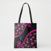 Tote Bag DECO Monogramme bleu rose Carrés verts en noir (Devant)