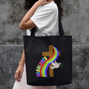 Tote Bag DeColores Cursillo Arc-en-ciel avec Croix et Paix