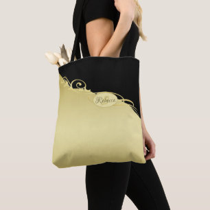 Tote Bag Décor de luxe sur or & noir, Monogramme,