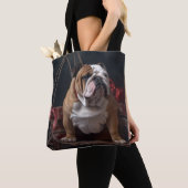 Tote Bag Décor de Noël Bulldog Snowy Sleigh (De près)