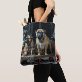 Tote Bag Décor de Noël Bullmastiff Snowy Sleigh (De près)