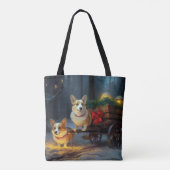 Tote Bag Décor de Noël Corgi Snowy Sleigh (Dos)