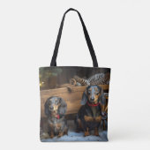 Tote Bag Décor de Noël Dachshund Snowy Sleigh (Dos)