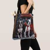 Tote Bag Décor de Noël de Boston Terrier Snowy Sleigh (De près)