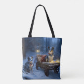 Tote Bag Décor de Noël de l'hélier bleu neige (Dos)