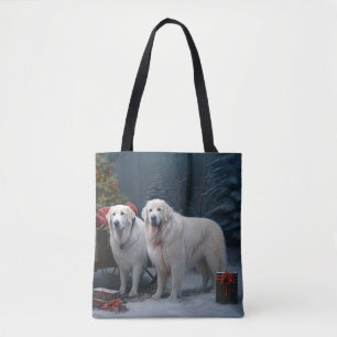 Tote Bag Décor de Noël des Grands Pyrénées neige neige neig