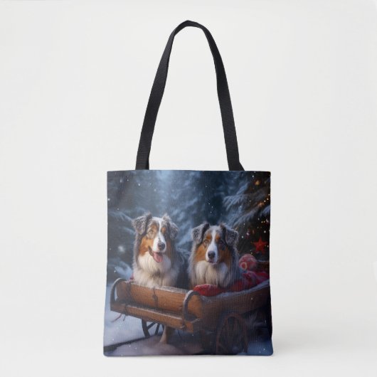 Tote Bag Décor de Noël du berger australien Snowy Sleigh (Devant)