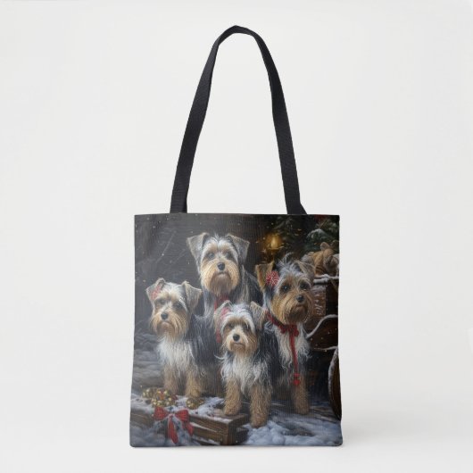 Tote Bag Décor de Noël du Biewer Terrier Snowy Sleigh (Devant)