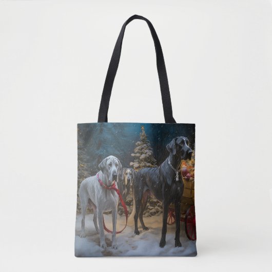 Tote Bag Décor de Noël du grand Dane Snowy Sleigh (Devant)