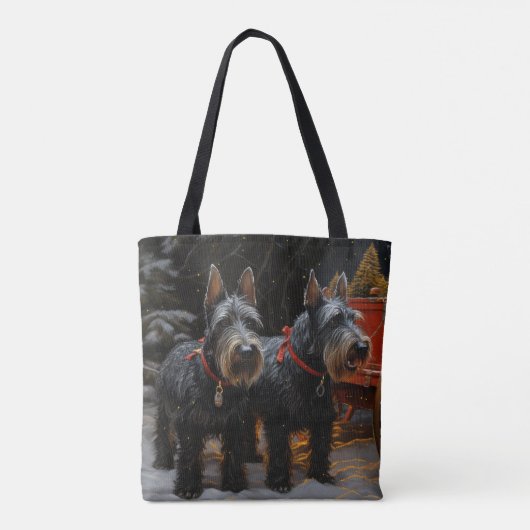 Tote Bag Décor de Noël écossais Terrier Snowy Sleigh (Dos)
