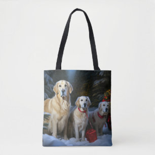 Tote Bag Décor de Noël Golden Retriever sur un traîneau enn