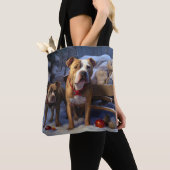 Tote Bag Décor de Noël Pitbull Snowy Sleigh (De près)