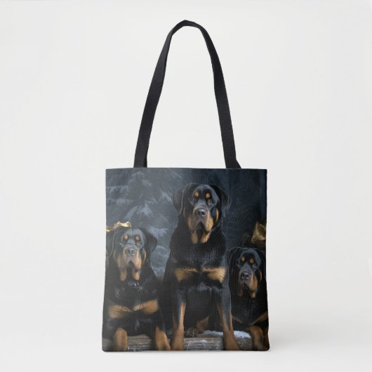 Tote Bag Décor de Noël Rottweiler Snowy Sleigh (Devant)