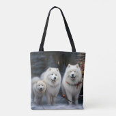 Tote Bag Décor de Noël Samoyed Snowy Sleigh (Dos)