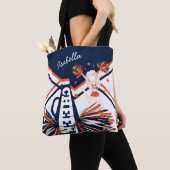 Tote Bag Décor de Pom-pom girl orange, blanc et bleu (De près)