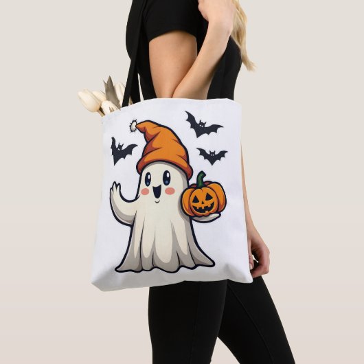 Tote Bag Décor d'Halloween avec Casquette de glace orange (De près)