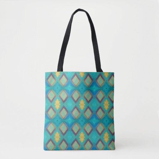 Tote Bag Décor géométrique mosaïque turquoise bleu or kitty (Devant)