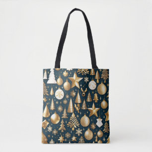 Tote Bag Décor motif de Noël or et ornements noirs