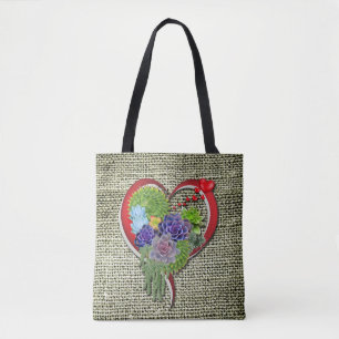 Tote Bag Décor Plante Succulent dans un coeur