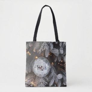 Tote Bag Décorations d'arbres de Noël, fond lumineux festif