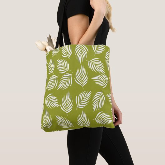 Tote Bag Decorative Lime Green Leaves Pattern (De près)