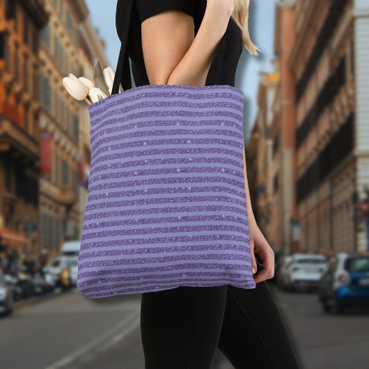 Tote Bag Deep Amethyst Glitter Style Horizontal Stripes 