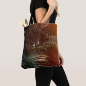 Tote Bag Deep dark green palm leaves pattern with bright or (De près)