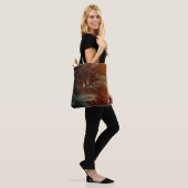 Tote Bag Deep dark green palm leaves pattern with bright or (Sur le modèle)