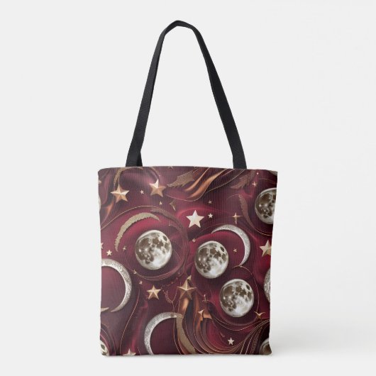 Tote Bag Deep Garnet Red Celestial Moon Phases (Dos)