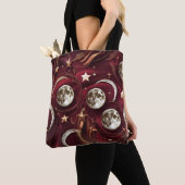 Tote Bag Deep Garnet Red Celestial Moon Phases (De près)