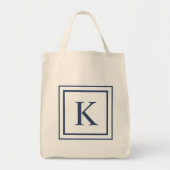 Tote Bag Deep Navy And White Square Border Monogram (Devant)