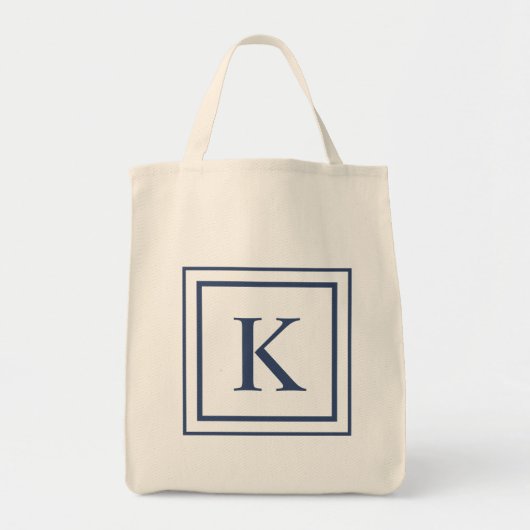 Tote Bag Deep Navy And White Square Border Monogram (Devant)