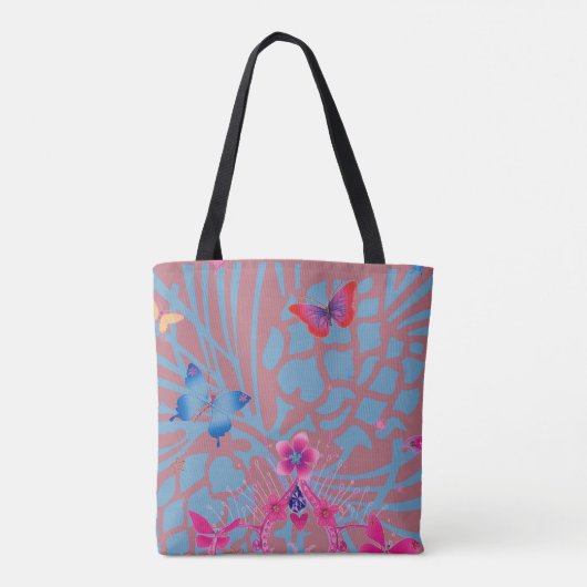 Tote Bag Deep Rose Gold Butterfly Kaleidoscope Custom Print (Dos)
