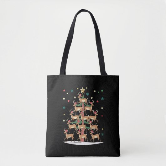 Tote Bag Deer Christmas Tree Drôle Vacances Cute Reindeer (Devant)