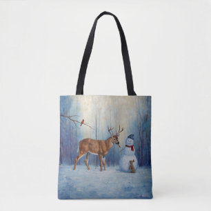 Tote Bag Deer et Happy Snowman hiver de vacances scène