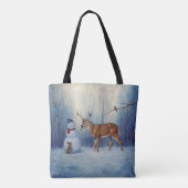 Tote Bag Deer et Happy Snowman hiver de vacances scène (Dos)