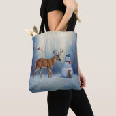 Tote Bag Deer et Happy Snowman hiver de vacances scène (De près)