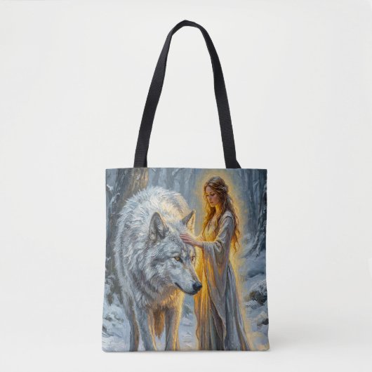Tote Bag Déesse de l'hiver & Loup Blanc (Devant)
